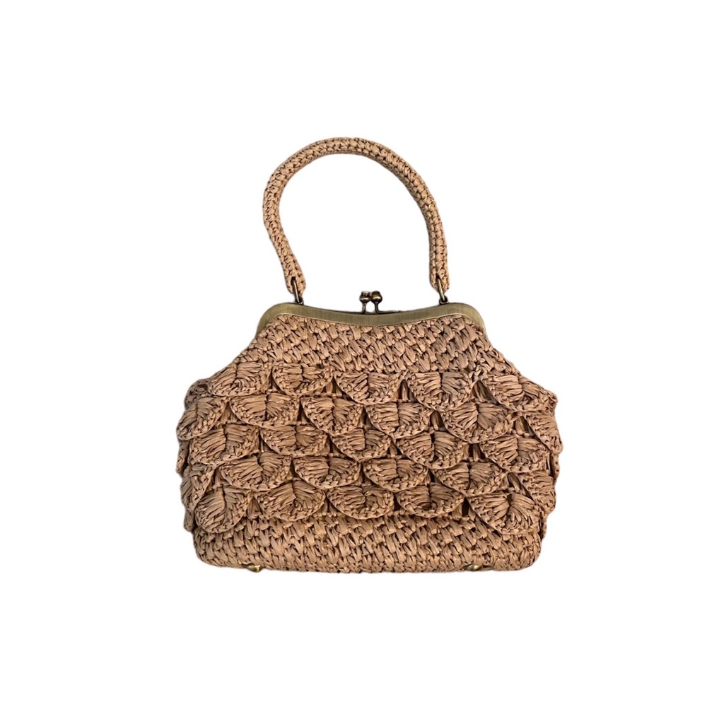 Patricia Nash Scalloped Raffia Bag Collection TAN Purse Handbag Tote EUC